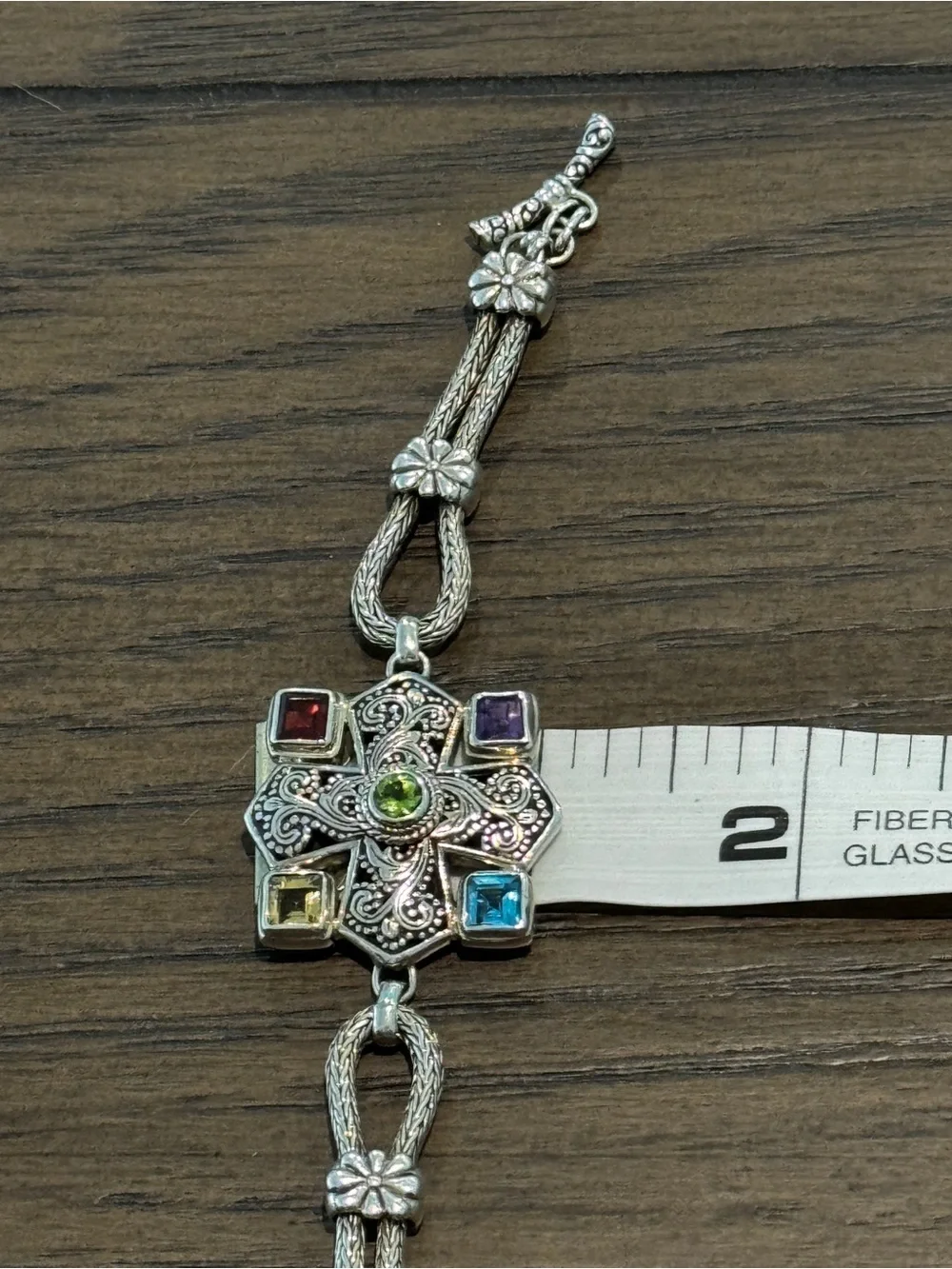 Sarda Sterling Silver Multi-Gemstone Statement Bracelet – 30.3g 7.5-8” Adj.
